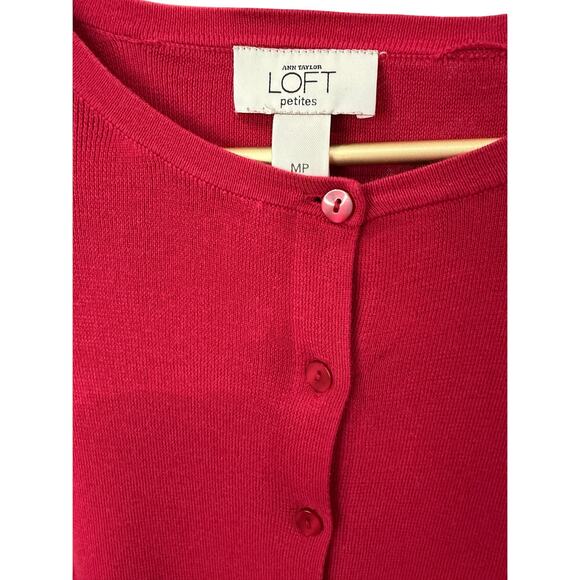 LOFT Petite Red Pima Cotton Cardigan Button Front Sweater Size PM EUC - Picture 3 of 7